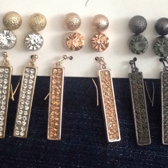 New 9 pairs earrings bar stud rhinestone - Picture 3 of 4